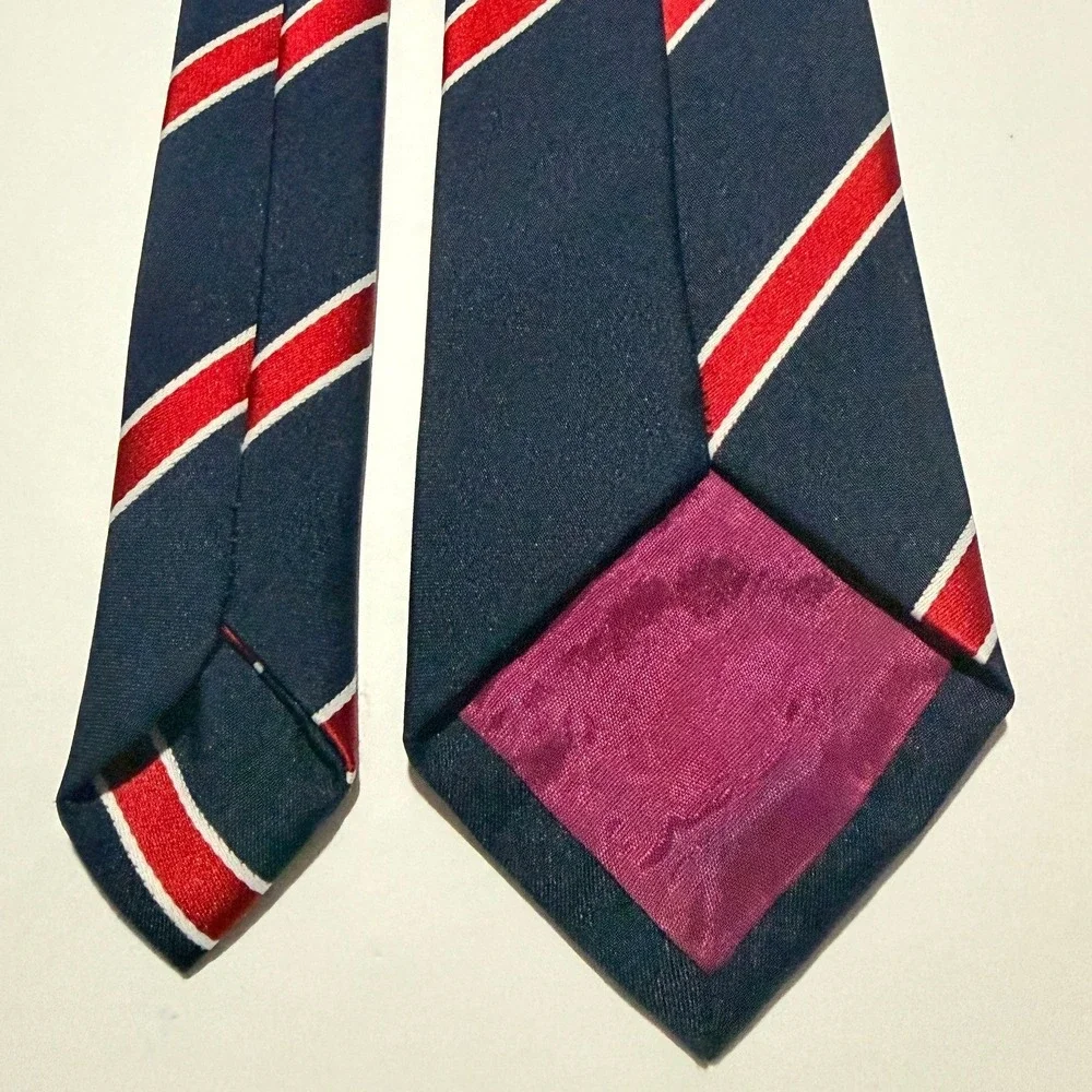 Austico Necktie Navy Blue Red Striped Australian Flag Crest Preppy Tie